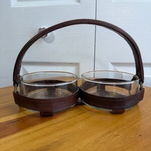 Leather straps clear glass bowls candy dish decor